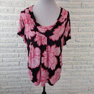 Rafaella Womens Top Extra Large XL Tee Pink Floral Draped Neck Poly Blend FLO89E